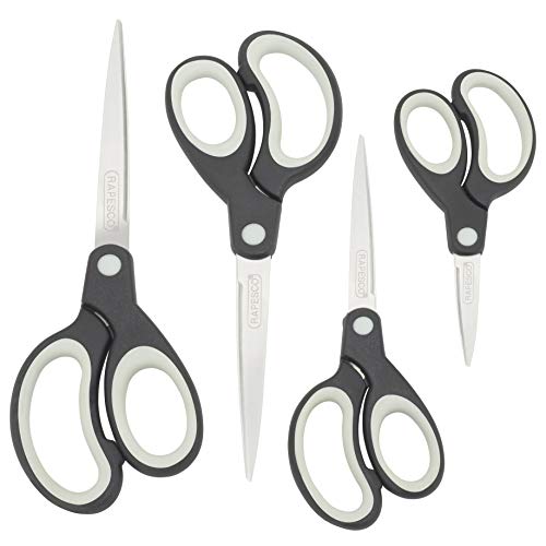 Rapesco 1574 Tijeras Multiusos con Mango Suave - Conjunto de 4 - Color Negro / gris claro