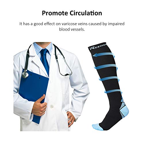 REEHUT Calcetines de Compresión Mujer y Hombre para Sport, Running, Correr, Enfermera, Medias, Atlético, Edema, Viaje Elásticos Transpirables y Resistentes (20-30mmHg), 2 Pares - Azul-S/M