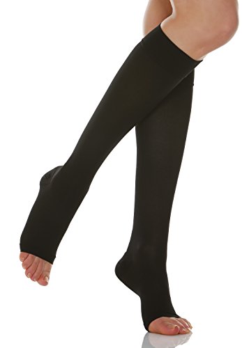 Relaxsan Basic 950A (1 Par - Negro, tg.4) Medias a la rodilla de prevención punta abierta 280 Den compresión graduada 22-27 mmHg