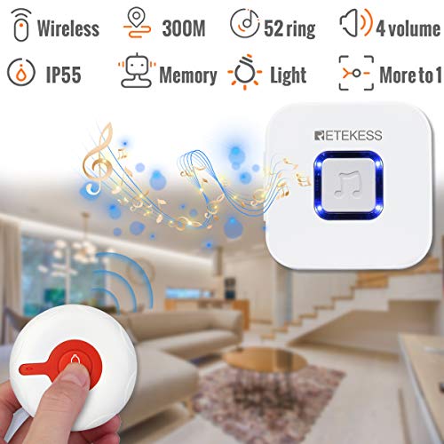 Retekess TH102 Sistema Inalámbrico de Llamada de Emergencia Timbre Inalámbrico Botón de Llamada y Receptor de Timbre Regalo para Niños Ancianos Mujeres Embarazadas Hospital Familiar Hogar de Ancianos