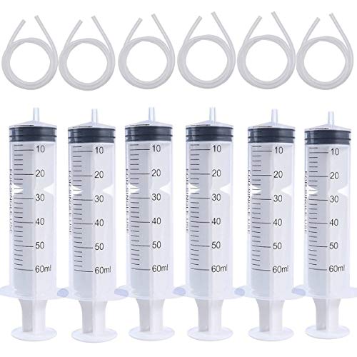 REYOK 6pcs Jeringa Grande 60ml Jeringa de Plástico con Tubo Flexible PVC 100cm Jeringa Aceite Coche para Extraer Liquido Marinadas Tintas Perfumes Alimentacion Lubricantes sin Aguja