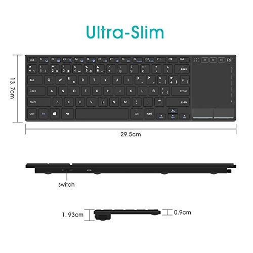 Rii K22 Teclado miniSlim Multimedia. Función inalámbrica 2.4GHz, Cubierta Ultra-Resistente de aleación de Aluminio y batería de Ion-Litio para PC, portátil, Raspberry Pi2/Pi3, Smart TV, Android Box.