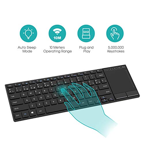 Rii K22 Teclado miniSlim Multimedia. Función inalámbrica 2.4GHz, Cubierta Ultra-Resistente de aleación de Aluminio y batería de Ion-Litio para PC, portátil, Raspberry Pi2/Pi3, Smart TV, Android Box.
