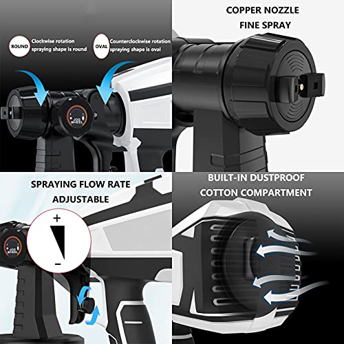 Rociador de Pintura inalámbrico(4.0Ah batería - 21V),Pistola rociadora de Pintura inalámbrica | 600ml/min boquillas80DIN-s,Pistola rociadora de Pintura eléctrica para Cerca,Silla,automóvil,Bicicleta