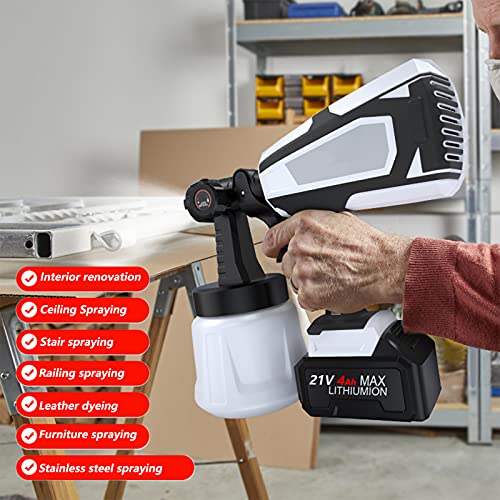 Rociador de Pintura inalámbrico(4.0Ah batería - 21V),Pistola rociadora de Pintura inalámbrica | 600ml/min boquillas80DIN-s,Pistola rociadora de Pintura eléctrica para Cerca,Silla,automóvil,Bicicleta