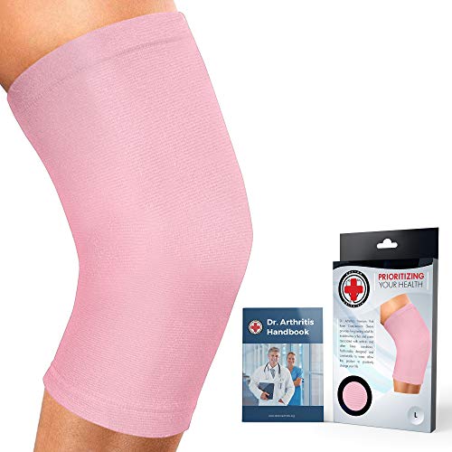 Rodillera Compresión Desarrollada por Médicos - Alivio Dolor Articular,Tendinitis, Artritis Reumatoide - Ideal Running Crossfit Powerlifting - Incluye Libro Manual Escrito por Médico - Rosa Talla 5XL