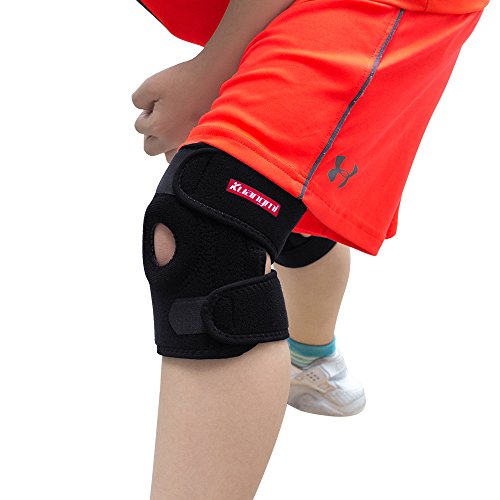 Rodillera Kuangmi para niño, soporte de rótula, abierta y ajustable; color negro (1 pieza)