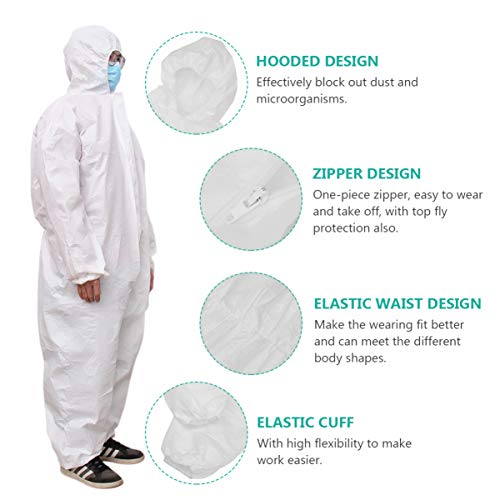 Ropa de Protección para Uso Médico Overoles de Cuerpo Entero Traje de Protección Desechable con Capucha Manga Larga Puños Elásticos Cierre de Cremallera para La Industria Del Laboratorio Hospitalario