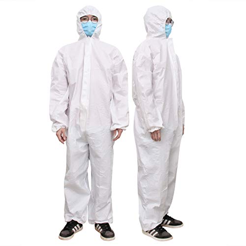 Ropa de Protección para Uso Médico Overoles de Cuerpo Entero Traje de Protección Desechable con Capucha Manga Larga Puños Elásticos Cierre de Cremallera para La Industria Del Laboratorio Hospitalario