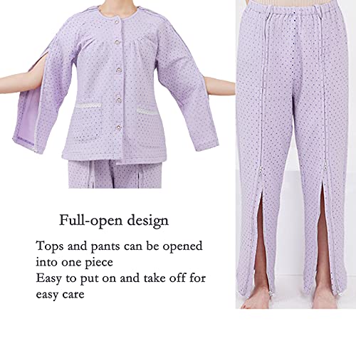 RUBAPOSM Ropa para El Cuidado del Paciente para Mujeres Mayores,Ropa FáCil de Quitar para Pacientes QuirúRgicos/Fracturas/Pacientes Encamados,One Set (Zip),XXL