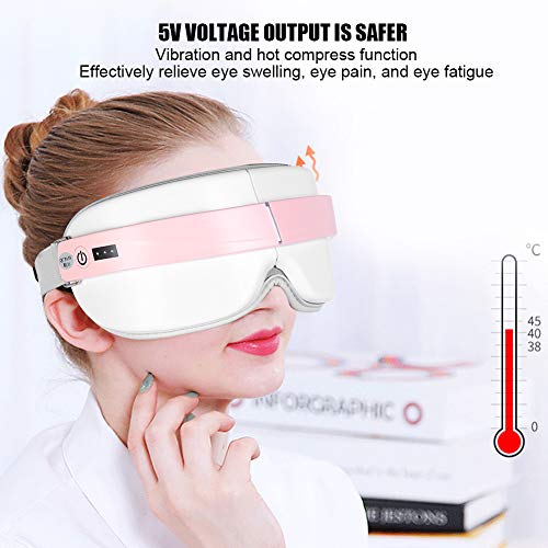 Ruiqas Masajeador de Ojos Eléctrico Inteligente Máquina de Masaje de Ojos con Terapia de Vibración de Compresas Calientes (Rosa)
