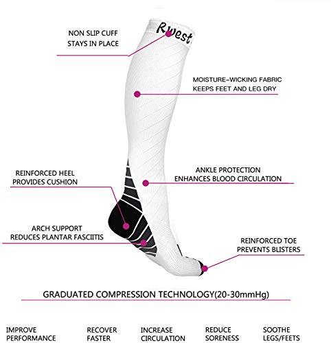Rwest X Medias de Compresion Mujer y Hombre, Calcetines de compresión para Running ,Ciclismo, Deporte, Trotar, Correr, Volar, Viajar, Aumentar la circulación sanguínea, 1 Pare