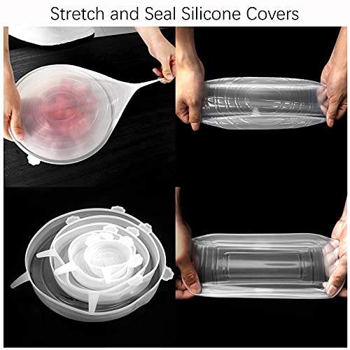 RYHX 12 PCS Tapas EláSticas De Silicona, Tapas de Silicona Reutilizables Bpa Free Tapas Silicona Ajustables Cocina Cuadradas y Redondas para Cuencos, Tazas, Vasos, Latas, Tazas