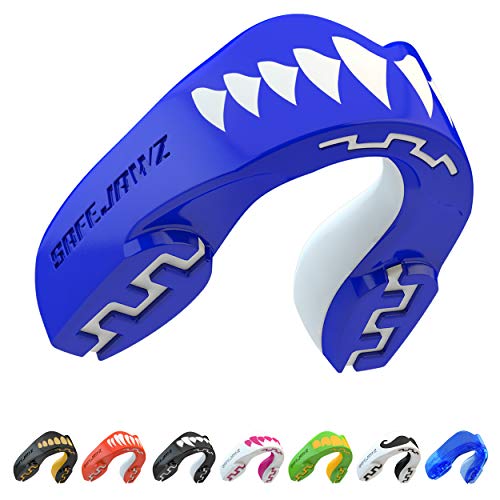 SAFEJAWZ Protector bucal Adultos y niños para Todos los Deportes de Contacto, incluidos Rugby, MMA, Artes Marciales de Kickboxing, Judo, Hockey y Boxeo (Shark, Júnior (hasta 11 Años))