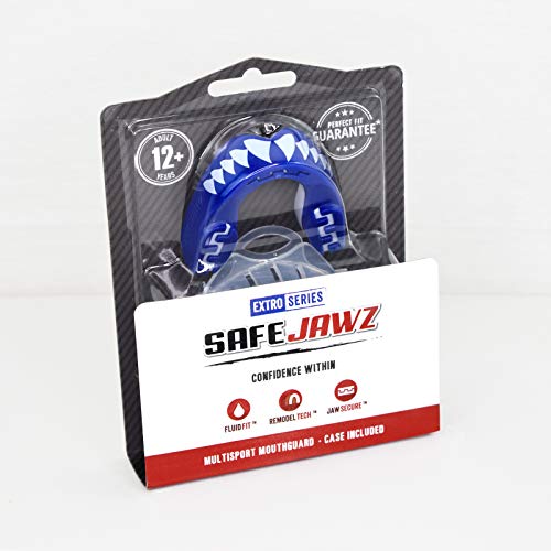 SAFEJAWZ Protector bucal Adultos y niños para Todos los Deportes de Contacto, incluidos Rugby, MMA, Artes Marciales de Kickboxing, Judo, Hockey y Boxeo (Shark, Júnior (hasta 11 Años))