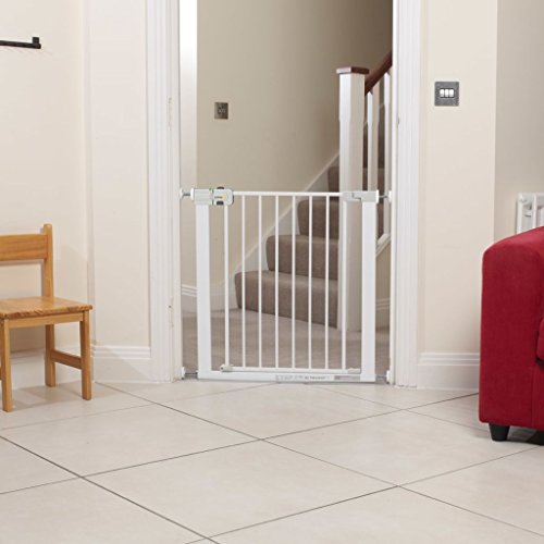 Safety 1st Easy Close Metal - Barrera de seguridad bebés, niños y perros, metálica para puertas y escaleras, puerta de seguridad 80 cm hasta 136 cm con extensiones, color blanco