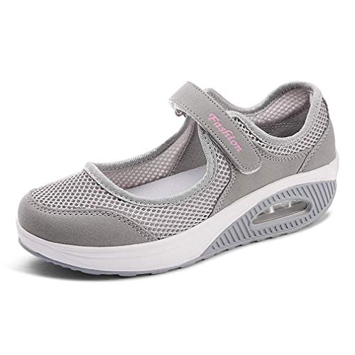 Sandalias para Mujer Malla Merceditas Plataforma Ligero Zapatillas Sneaker Mary Jane Casual Zapatos de Deporte Mocasines Negros Verano EU39 A-Gris-2