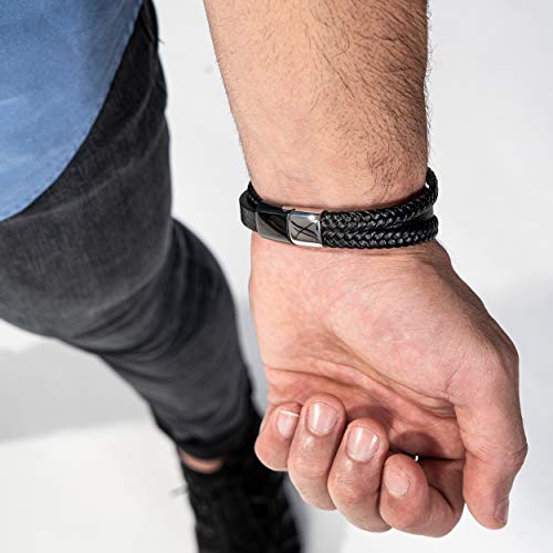 SERASAR Pulsera España Hombre Plata 17cm Pulsera de Cuero Hombre Plateado Chico Pulseras Hombres Brazalete Pulso Muñequera Bisuteria Bisutería Joyeria Nudos Cuerda Cuerdas Bracelet Jewellery Ancha