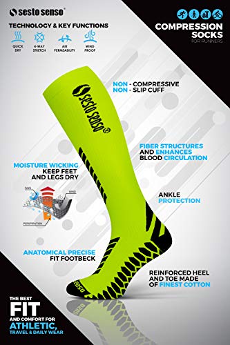 Sesto Senso Calcetines de Compresión Deporte Colores Altos Hombre Mujer 1 y 3 Pares 39-42 3 Pack Blanco Amarillo Yellow Rosa