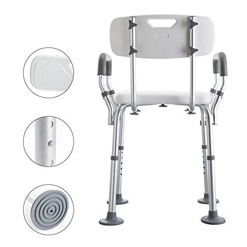 Sfeomi Silla de Ducha para Mayores con Respaldo Ajustable Silla para Baño con Capacidad de 120 kg Taburete de Ducha para Ancianos con Pies de Goma Antideslizantes