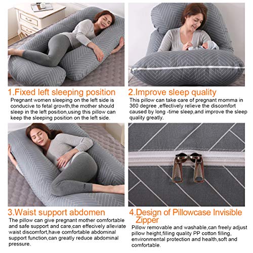 SHANNA Almohada de Embarazo,Almohada de Apoyo para Maternidad, Almohada de Cuerpo Completo, Apoyo Mejorado en Forma de G para Espalda,Caderas,piernas,Vientre Mujeres Embarazadas (Gris Rayado)