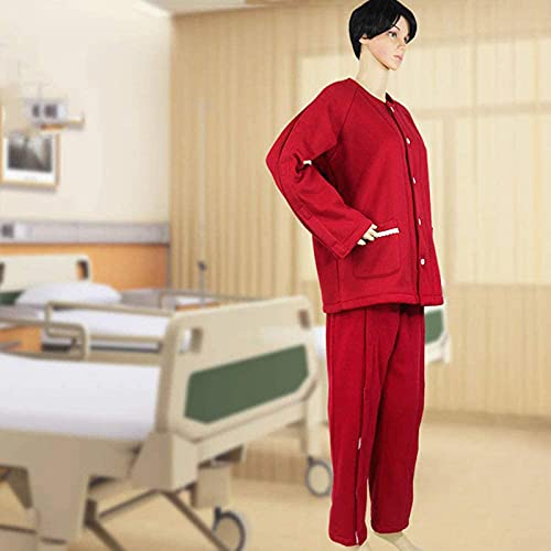 SHENXIAOMING Ropa para El Cuidado del Paciente Pantalones Fáciles De Usar, Adecuado para Personas con Discapacidad/Ancianos/Cirugía/Fractura/Encamados, Pijamas De Parálisis De Ancianos,Rojo,M