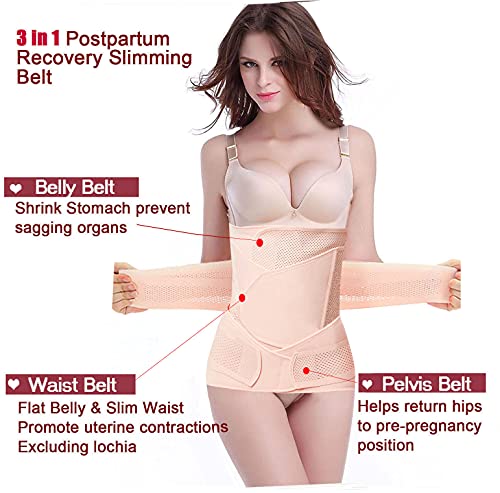 SHYL~JIER Postparto vientre Wrap 3 en 1 Post Parto Apoyo Recuperación – Cinturón de vientre, cintura/pelvis para mujer, moldeador de cuerpo de barriga bandido cintura Faja (XL, Nude)