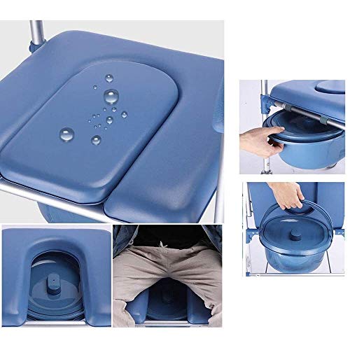 Silla con WC, Silla Cómoda con Inodoro 4 En 1 / con Silla De Inodoro con Ruedas/Silla De Transporte para Ducha con Silla De Ruedas / 4 Frenos De Rueda (360 °) / Inodoro Móvil Plegable para Personas