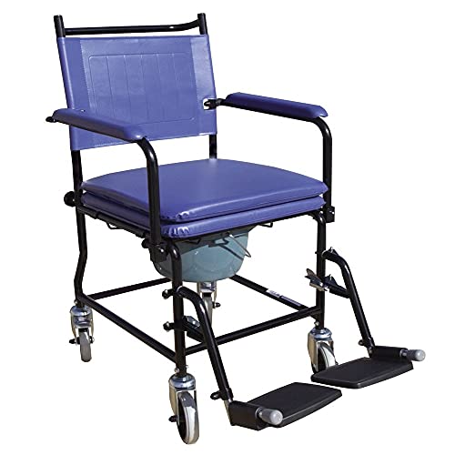Silla de ruedas con frenos para baño con inodoro, Frenos, asiento acolchado, reposabrazos, Color azul, Acero