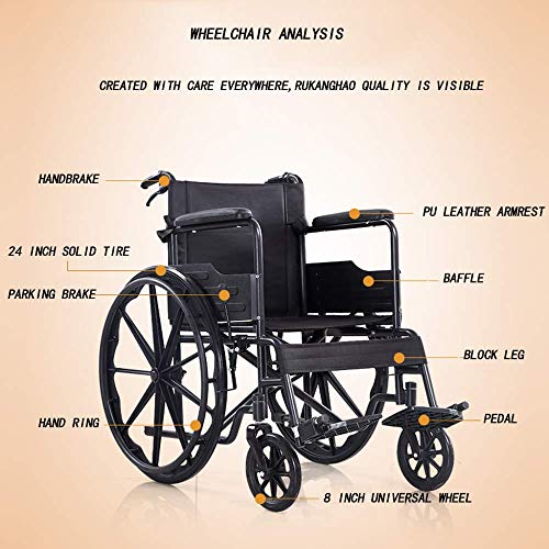 Silla de ruedas para personas mayores Discapacitados Manual Silla de ruedas ligera plegable Espesor avanzado Estructura de acero al carbono Usuarios adultos discapacitados Comodidad de viaje Transpira
