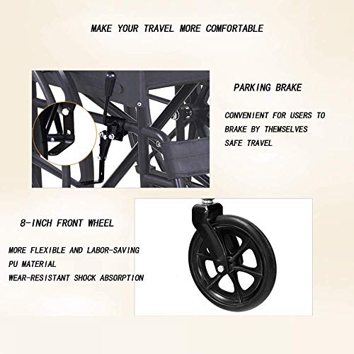 Silla de ruedas para personas mayores Discapacitados Manual Silla de ruedas ligera plegable Espesor avanzado Estructura de acero al carbono Usuarios adultos discapacitados Comodidad de viaje Transpira