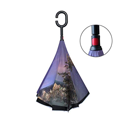 Silla de sombrilla Plegable Invertida de Doble Capa Paraguas Verde Espectacular Aurora Boreal Sombrilla Reversible compacta Invertida Cochecito Cochecito a Prueba de Viento Protección contra la lluvi