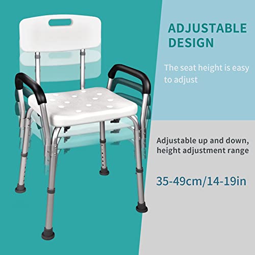 Silla Ducha Mayores, Silla de Ducha Altura Regulable con Respaldoy Apoyabrazos aguanta hasta 125 Kg, Asiento para Ducha Regulable en Altura, Silla Baño Ancianos Antideslizante WC