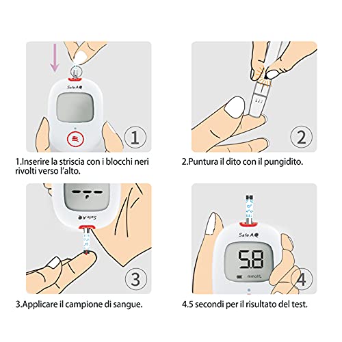 Sinocare Medidor de Glucosa en Sangre, Kit de Prueba de Glucosa en Sangre, 25 x Tiras de Prueba de Glucosa en Sangre y Dispositivo de Punción - mg/dL (Safe AQ Voice)