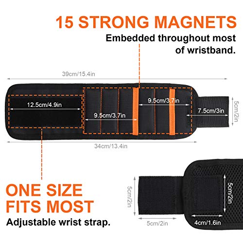 Sinwind Muñequera Magnetica Con 15 Potentes Imanes, Regalos de Navidad para hombres, Diseñado para Pequeñas de Manitas carpintería,Que Sostienen Tornillo,Clavos,Perno,Broca (negro)