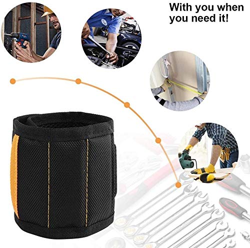 Sinwind Muñequera Magnetica Con 15 Potentes Imanes, Regalos de Navidad para hombres, Diseñado para Pequeñas de Manitas carpintería,Que Sostienen Tornillo,Clavos,Perno,Broca (negro)