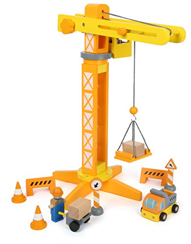 small foot Grúa de construcción con Accesorios de construcción, Juego para niños, de Madera, 100% Certificado FSC®, a Partir de 3 años, Referencia 12007