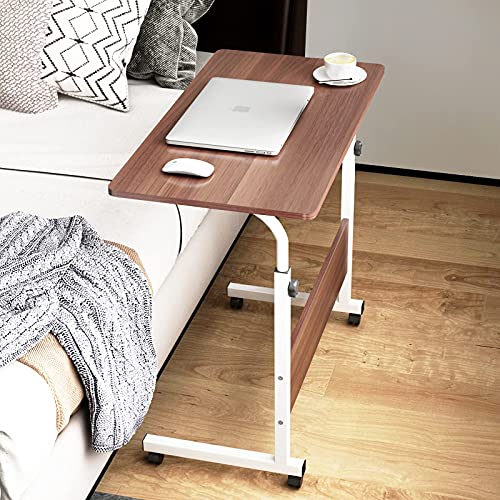 sogesfurniture Mesa de Ordenador Portatil Mesa Auxiliar con Ruedas, 80 x 40cm Mesas de Centro Escritorio Compacta para Cama o Sofá, Altura Ajustable, Roble BHEU-CXYM-05#1-80HW