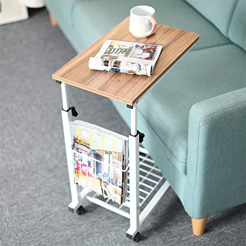sogesfurniture Mesa de Ordenador Portatil Mesa Auxiliar con Ruedas, Altura Ajustable, Mesas de Centro Escritorio Compacta para Cama o Sofá, 48x30x56-76 cm, Roble BHEU-C6-OK