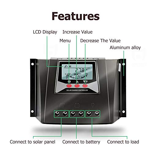 SolaMr 50A Controlador Solar de Carga 12V/24V/36V/48V Voltaje de Identificación Automática Regulador Inteligente con Pantalla LCD para Sistemas Solares Domésticos - WP5048D