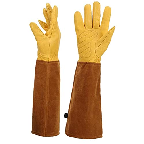 Soldadura de manga de mano de cuero resistente al calor con protección de alta temperatura a prueba de espinosa a prueba de espinosa Horno guanteletes M 1pair, soldador manga de la mano