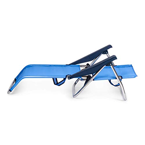 SOLENNY 50001072720095 - Silla de Playa Cama Plegable con 4 Posiciones con Respaldo Alto con Asas de Transporte Aluminio Anti Corrosión y Textilene Rápido Secado Color Azul