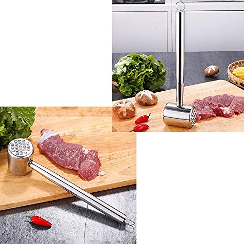 SoundZero Martillo ablandador de Carne, Martillo ablandador de Carne Resistent, mazo para Carne de Acero Inoxidable de Doble, para Filete de Ternera tierna Pollo Pechuga de Pescado Cerdo Chuleta