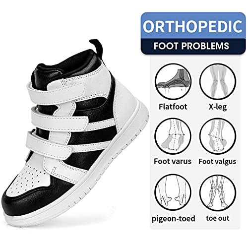 SQOAEE Zapatos ortopédicos para niños Zapatillas de Deporte con Soporte Arco Zapatillas de Deporte correctivas Cuero Genuino con Espalda Alta para piernas Forma XO Pies Planos Hallux Valgus,Negro,23