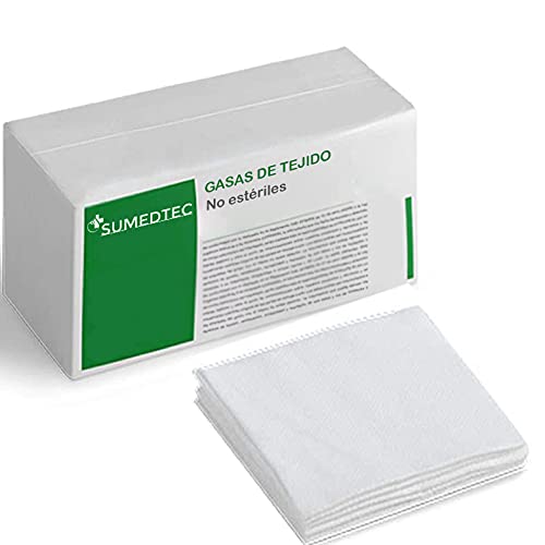 Sumedtec - 200 Gasas, no esteriles, de Tejido no Tejido 10 cm x 10 cm con 4 capas en caja con 200 unidades. Fabricado en la EU unidades CE