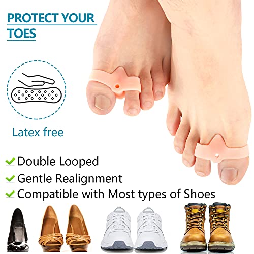 Sumiwish 10 correctores de juanetes de gel, separadores de dedos con 2 bucles, compañero de dedo gordo de gel suave, enderezador de dedos, adecuado para aliviar el dolor de juanetes
