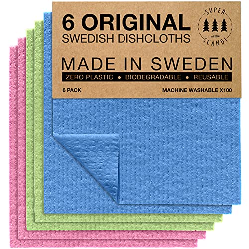SUPERSCANDI - Paños de Limpieza suecos ecológicos, Reutilizables, sostenibles, biodegradables, esponjas de celulosa