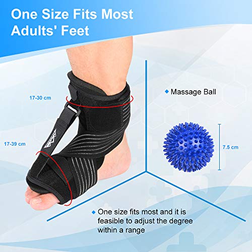 supregear Fascitis Plantar Férula Nocturna, Ajustable Transpirable Soporte Plantar con Bola de Masaje Puntiagudo y Correa de Sujeción para Tendinitis de Aquiles, Caída del Pie, Tobillo Problemas