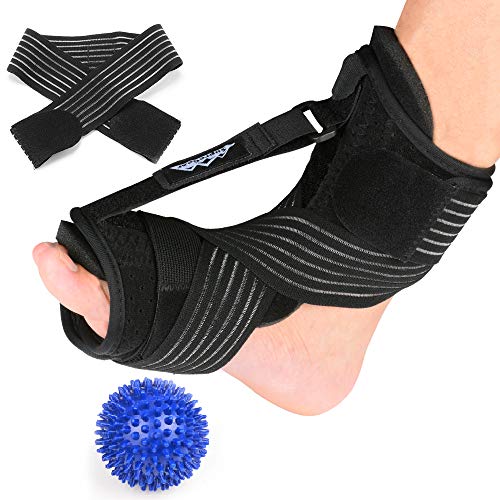 supregear Fascitis Plantar Férula Nocturna, Ajustable Transpirable Soporte Plantar con Bola de Masaje Puntiagudo y Correa de Sujeción para Tendinitis de Aquiles, Caída del Pie, Tobillo Problemas