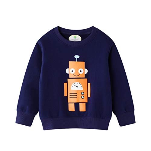Surwin Sudadera Cuello Redondo para niños Unisex Jersey Manga Larga Algodón Suave Casual Camiseta Superior Ropa Invierno Chándal (Robot Azul Oscuro,6T/130cm)